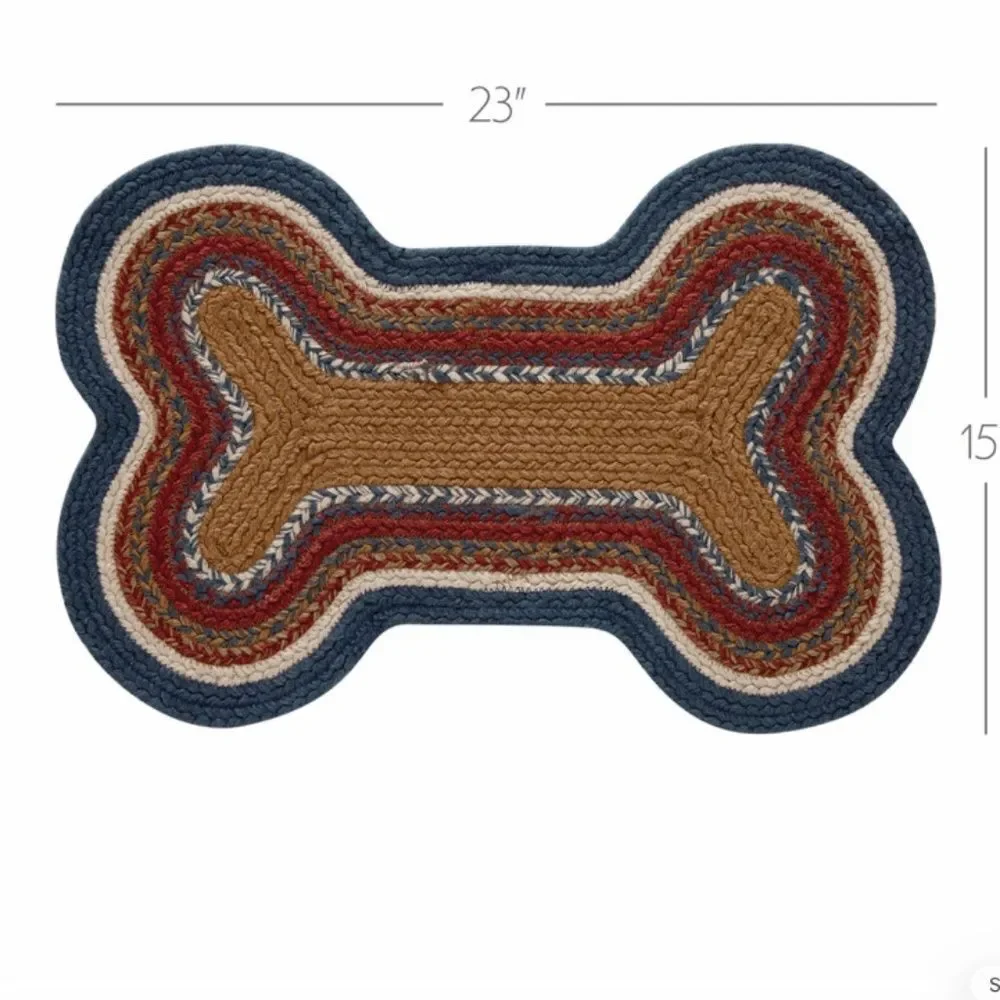 Dog Bone Shape Jute Braided Rug Pet Feeder Rustic Country Multi Colored